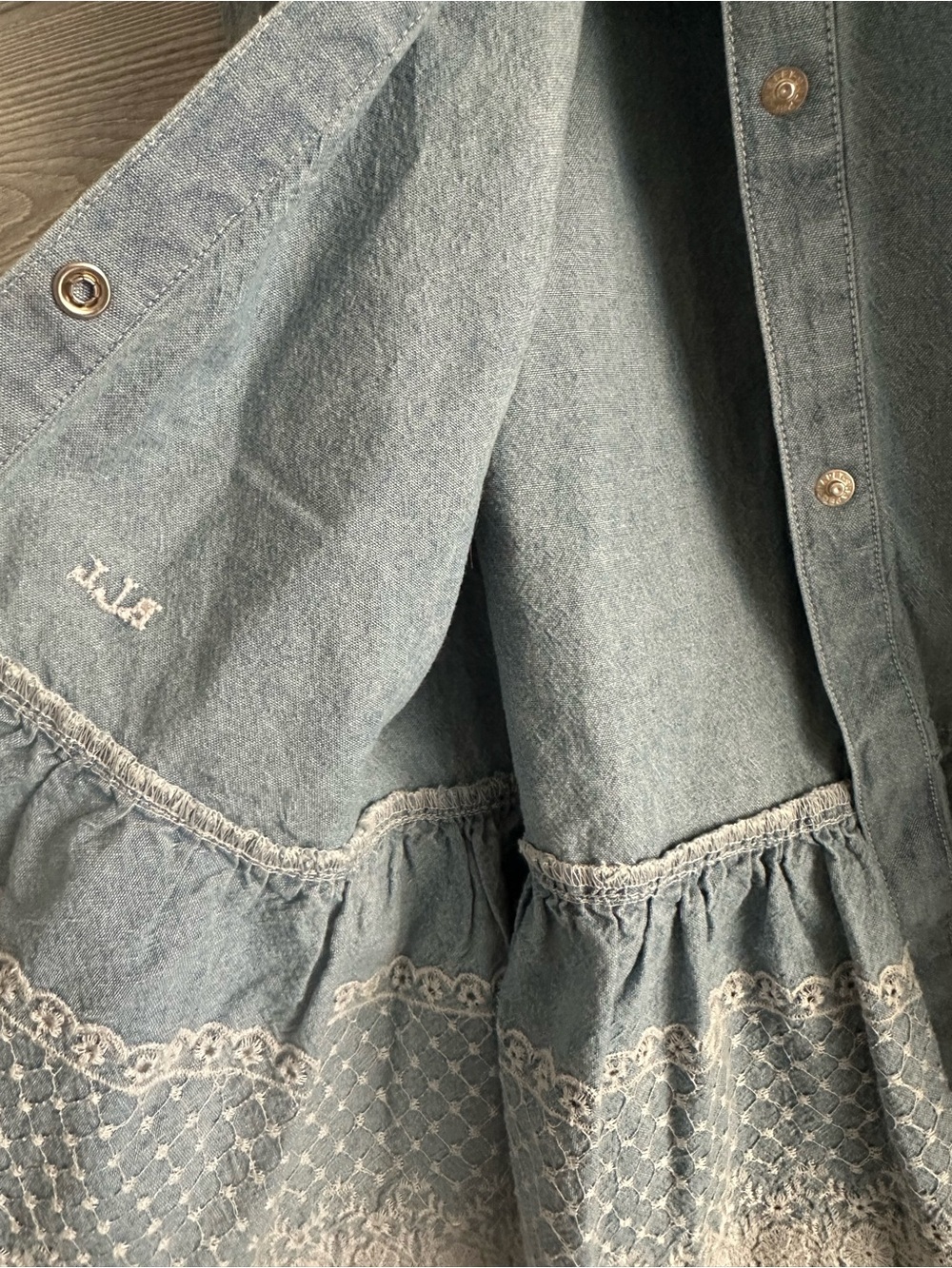 Lauren Ralph Lauren Light Blue Button-Front Maxi Skirt with Lace Ruffle - Picture 4 of 12